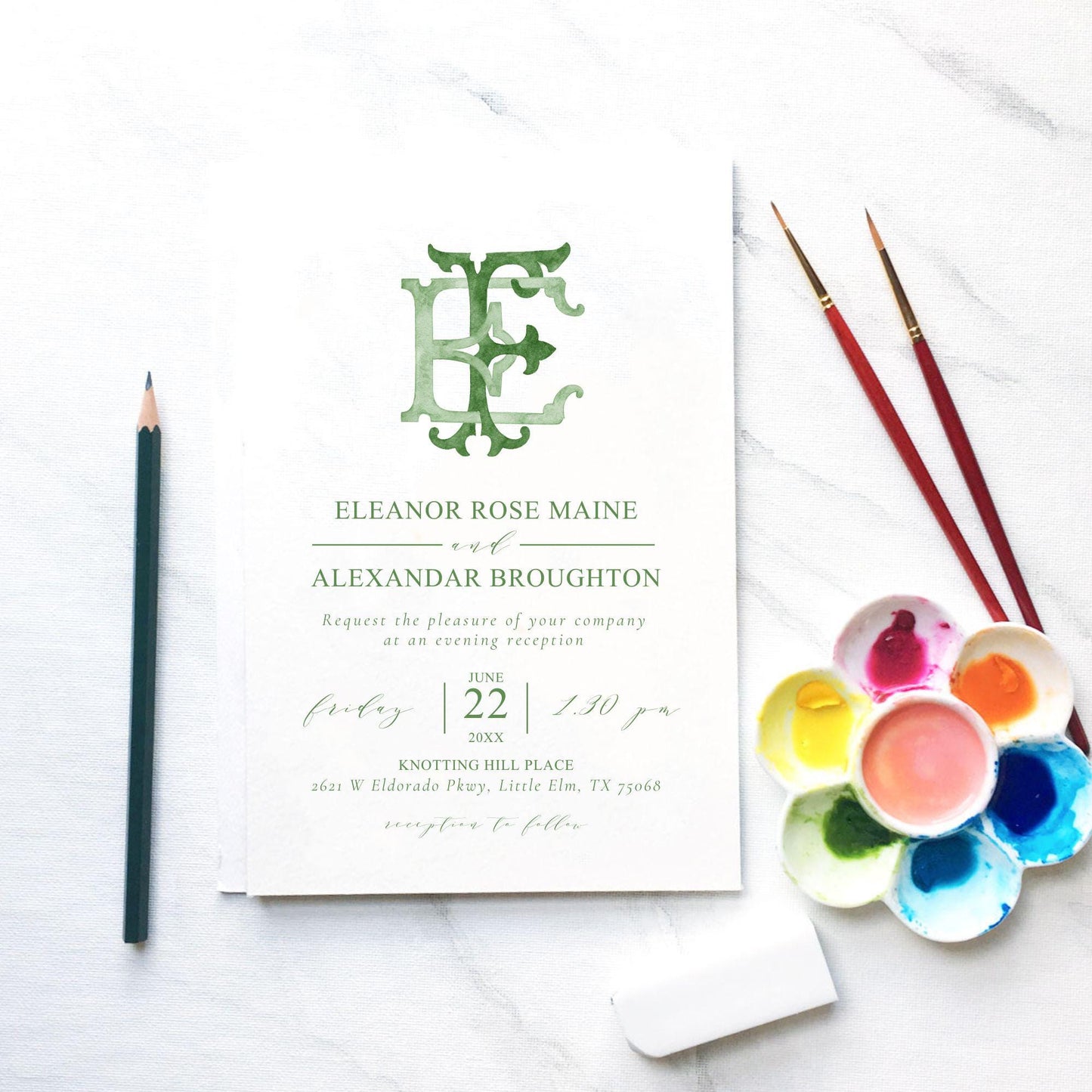 Watercolor Wedding Monogram EF – Classic Initial Design (Digital Download)