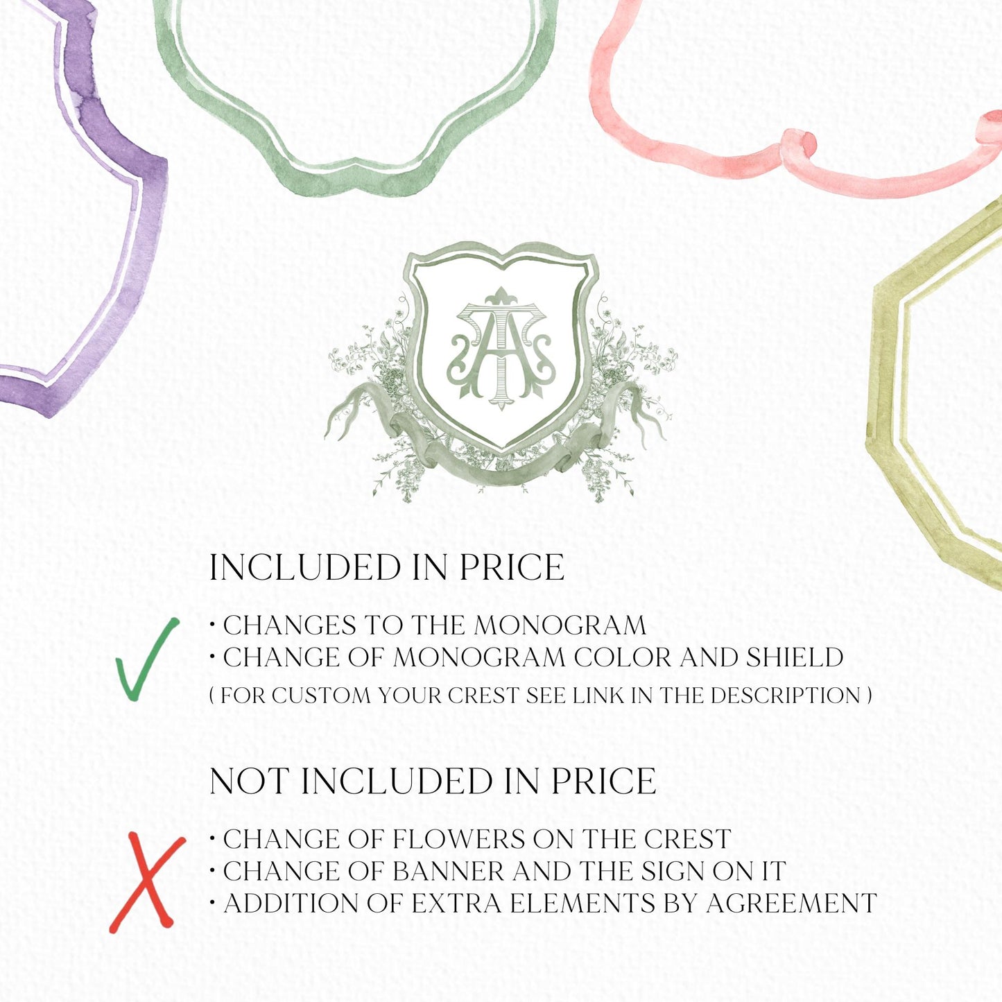 Vintage Moss Green Floral Wedding Crest - Monogram Crest - Vintage Floral Luxury Line art Wedding Crest - Romantic Wedding Crest
