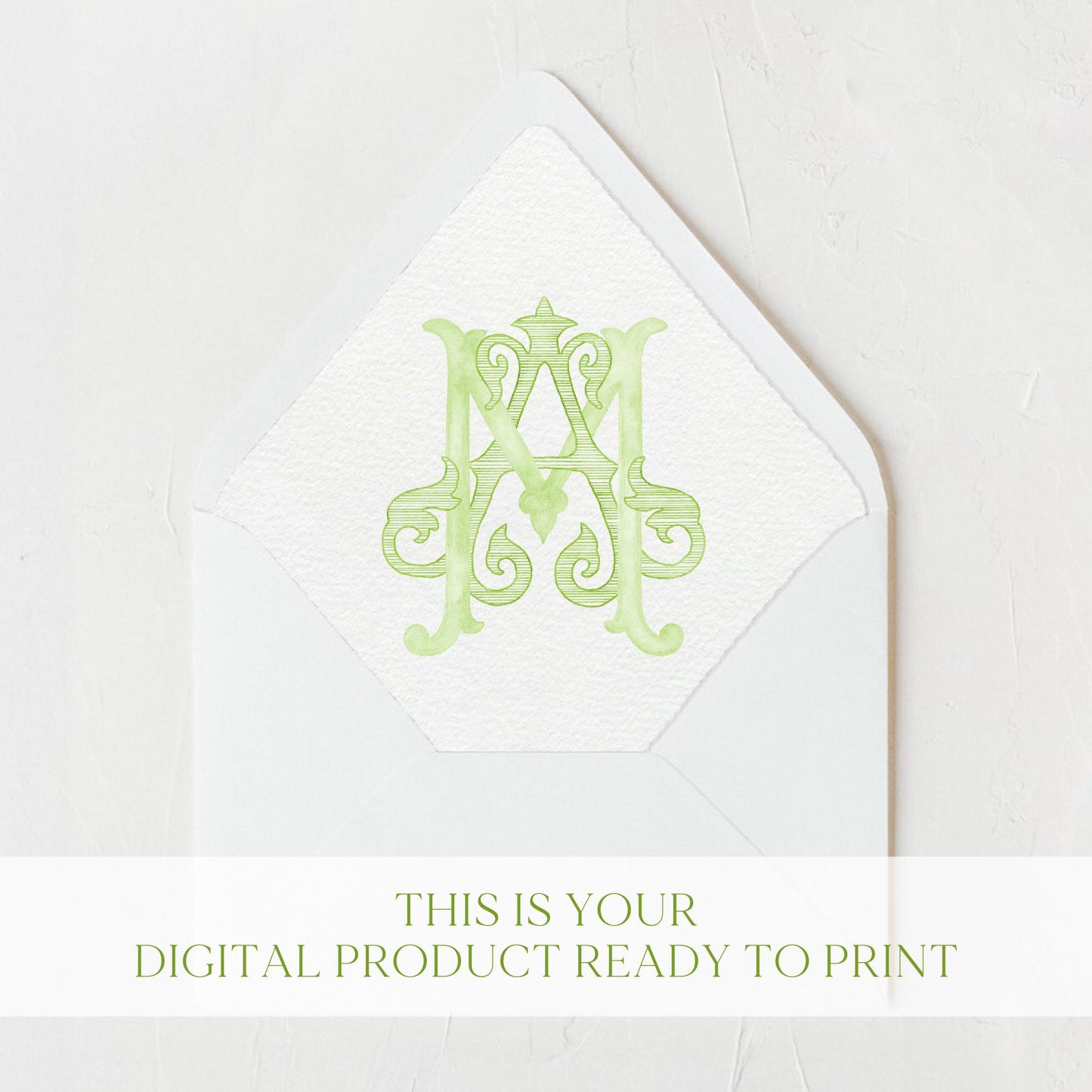 Watercolor Wedding Monogram AM – Classic Letter Crest (Digital Download)