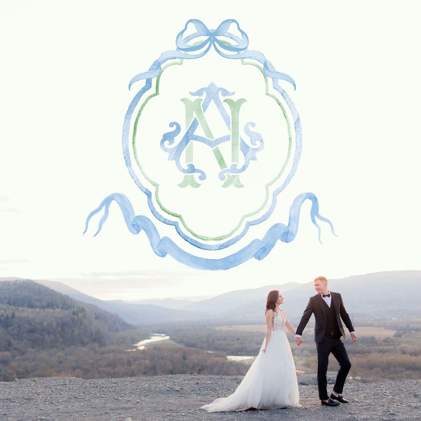 Modern Classic Wedding Crest - Monogram Crest - Luxury Watercolor Wedding Crest - Romantic Wedding Crest - Custom Monogram Initial Letters