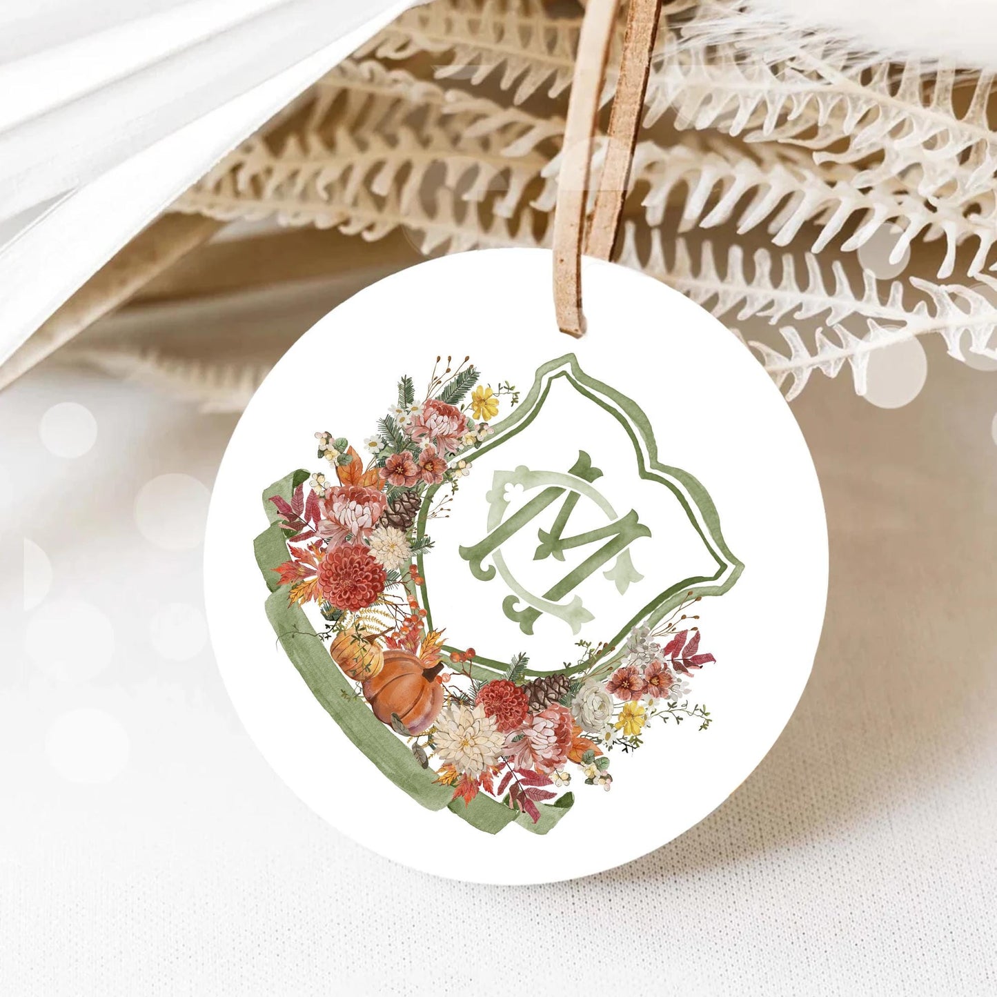 Autumn Watercolor Flower Leaf Wedding Crest - Monogram Crest - Rustic Fall Floral Luxury Watercolor Wedding Crest - Pumpkins Wedding Crest