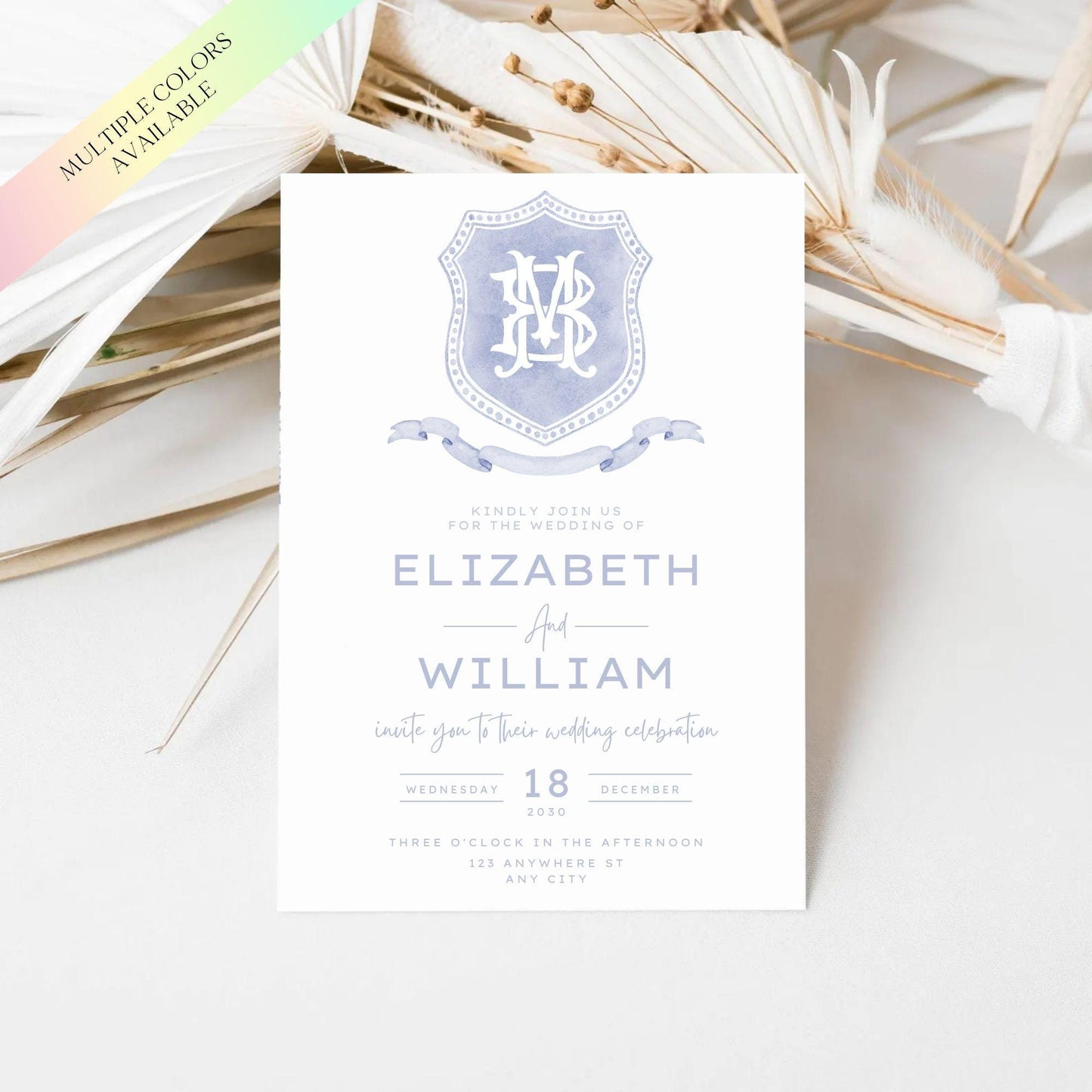 Watercolor Blue Wedding Crest - Monogram Crest - Watercolor Luxury Watercolor Wedding Crest - Romantic Wedding Crest