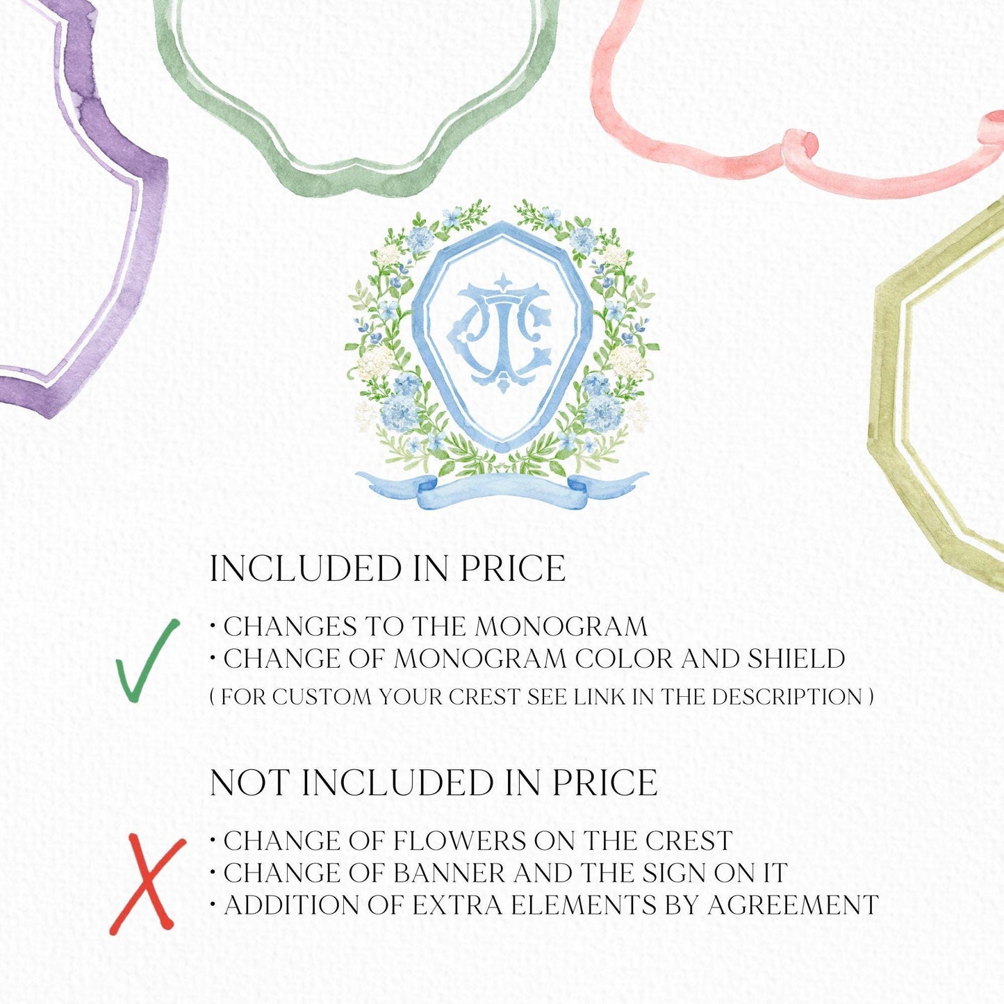Hydrangea Flower Wedding Crest - Monogram Crest - Hydrangea Floral Luxury Watercolor Wedding Crest - Romantic Wedding Crest- Boho Hydrangea