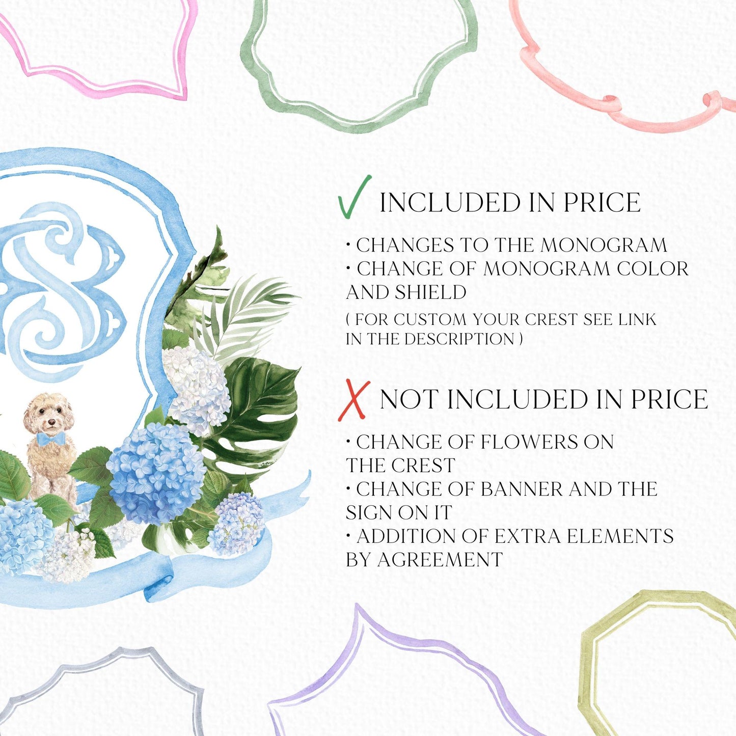 Hydrangea Flower Wedding Crest - Monogram Crest - Hydrangea Floral Luxury Watercolor Wedding Crest - Romantic Wedding Crest- Boho Hydrangea