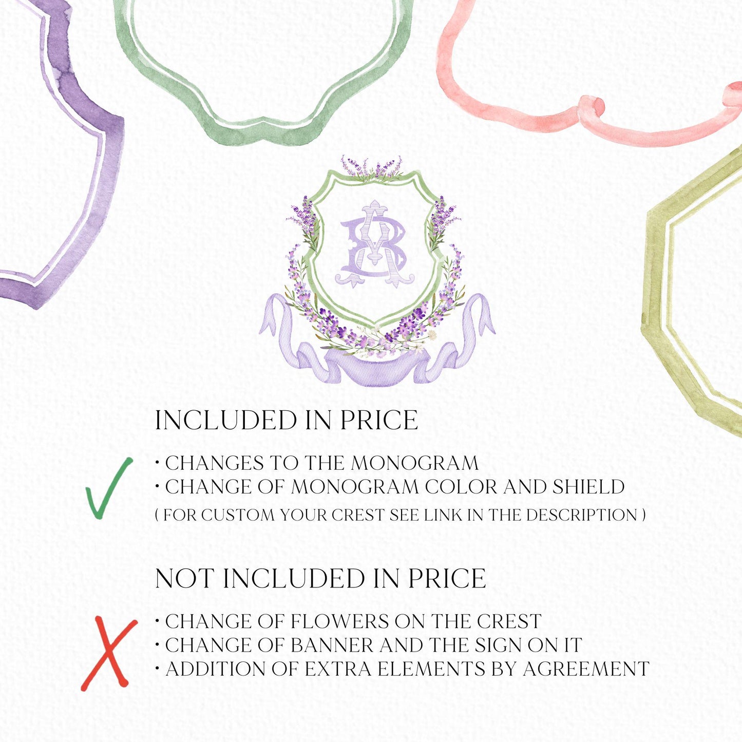 Lilac Lavender Purple Flower Wedding Crest - Monogram Crest - lavender purple Floral Luxury Watercolor Wedding Crest, Romantic Wedding Crest