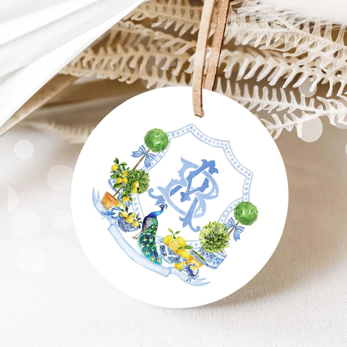 Mediterranean Tiles and Lemons Wedding Crest - Monogram Crest - Mediterranean Tiles Watercolor Wedding Crest - Italy Style Monogram Crest