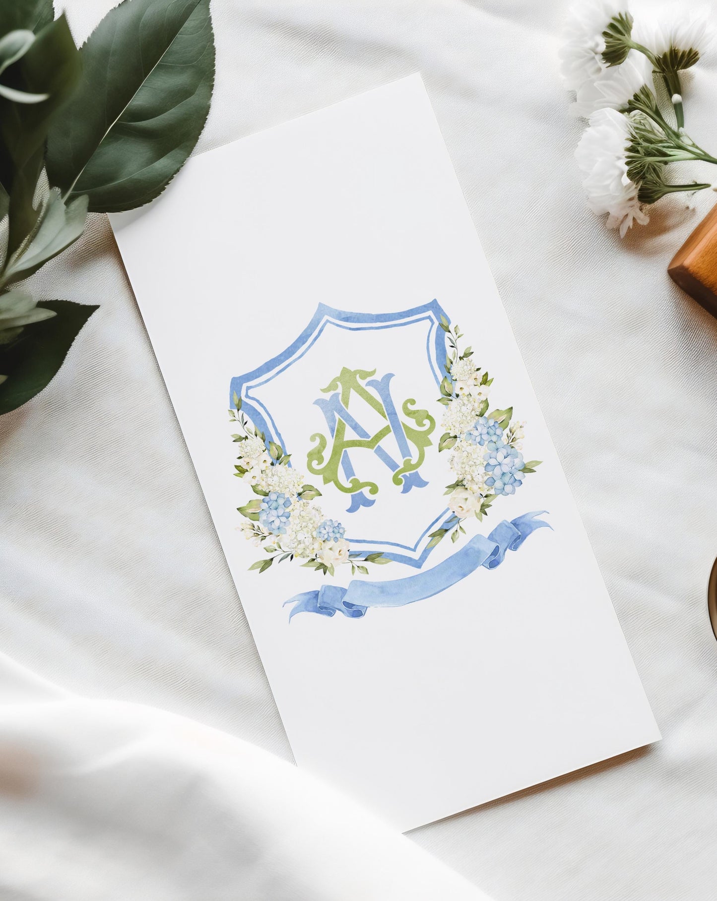 Hydrangea Flower Wedding Crest - Monogram Crest - Hydrangea Floral Luxury Watercolor Wedding Crest - Romantic Wedding Crest- Boho Hydrangea