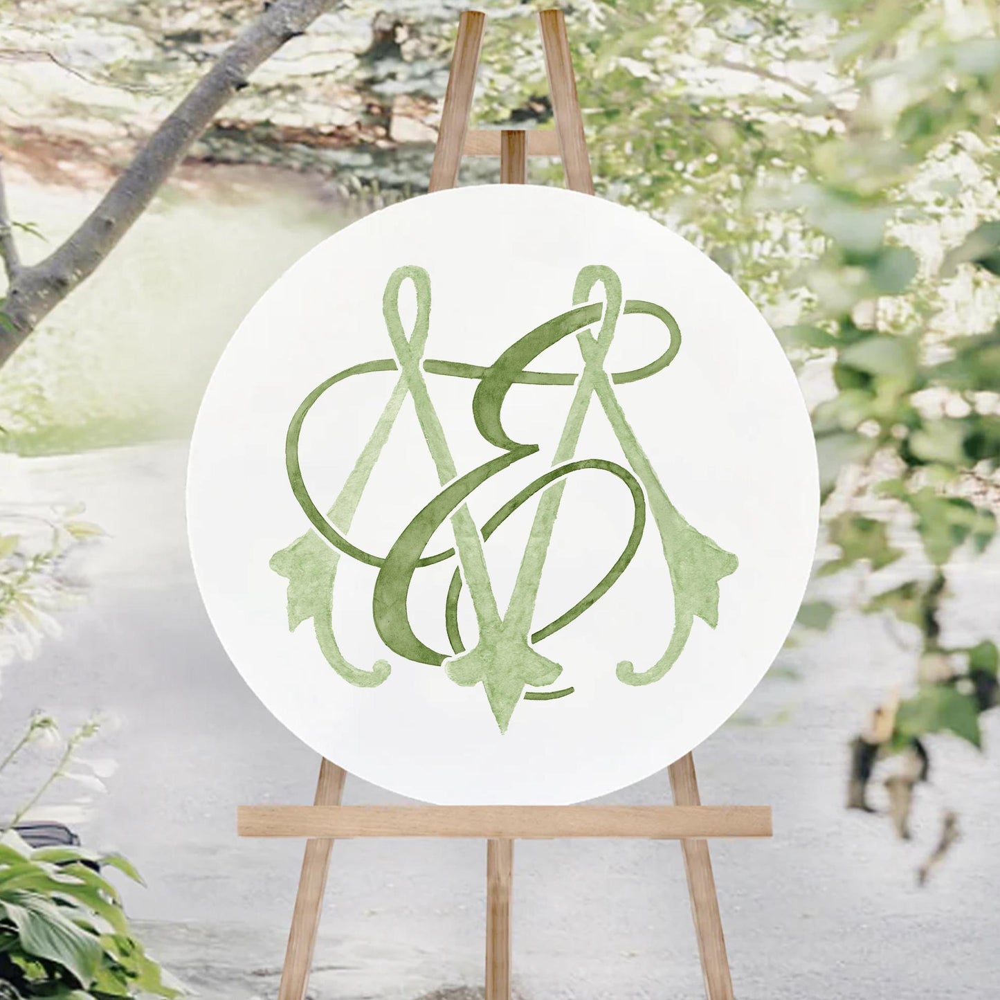 Watercolor Wedding Monogram EM – Classic Letter Crest (Digital Download)