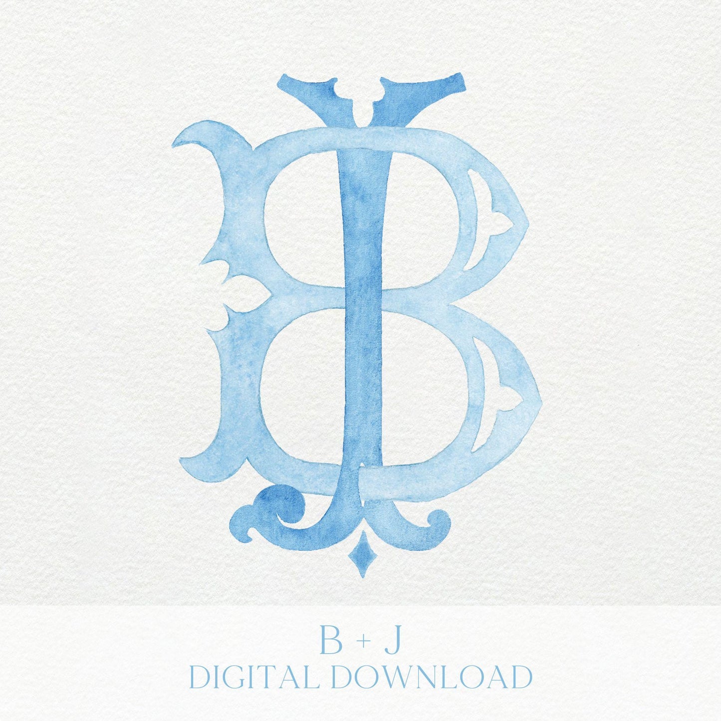 Watercolor Wedding Monogram JB - Classic 2 Letter Design (Digital Download)