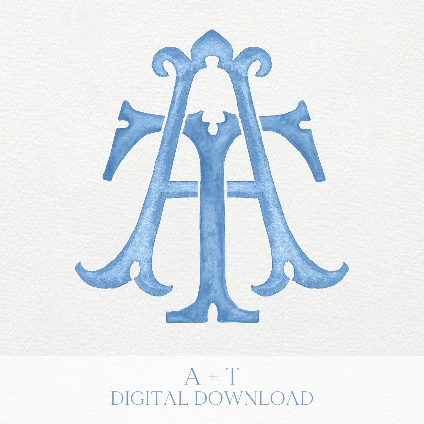 Watercolor Wedding Monogram – AT/TA Interlocking Initial Crest (Digital Download)
