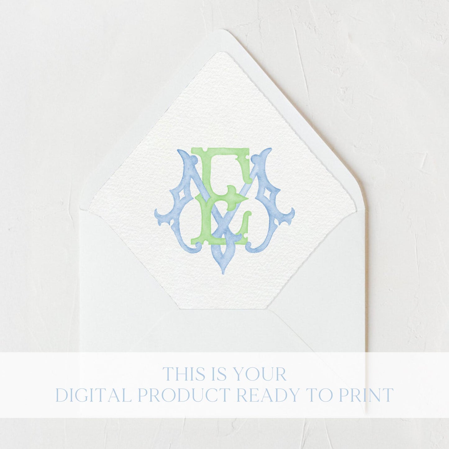 Watercolor Wedding Monogram EM - Classic Style (Digital Download)