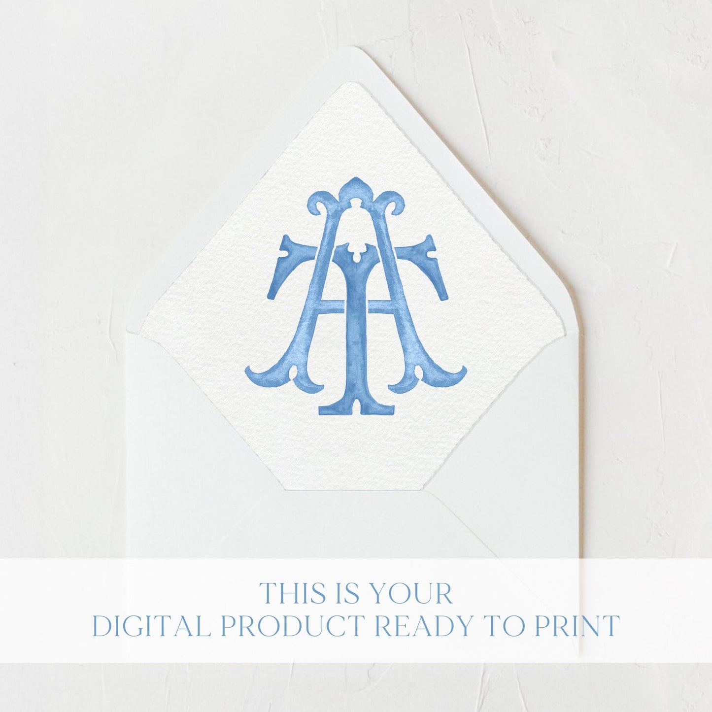 Watercolor Wedding Monogram – AT/TA Interlocking Initial Crest (Digital Download)