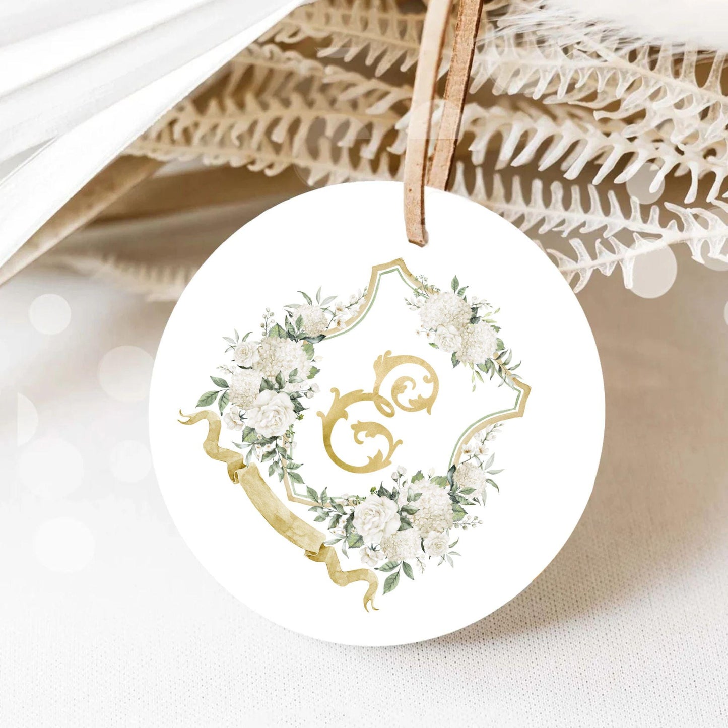 White Gold Hydrangea Flower Wedding Crest - Monogram Crest - Hydrangea Floral Luxury Watercolor Wedding Crest - Romantic Wedding Crest