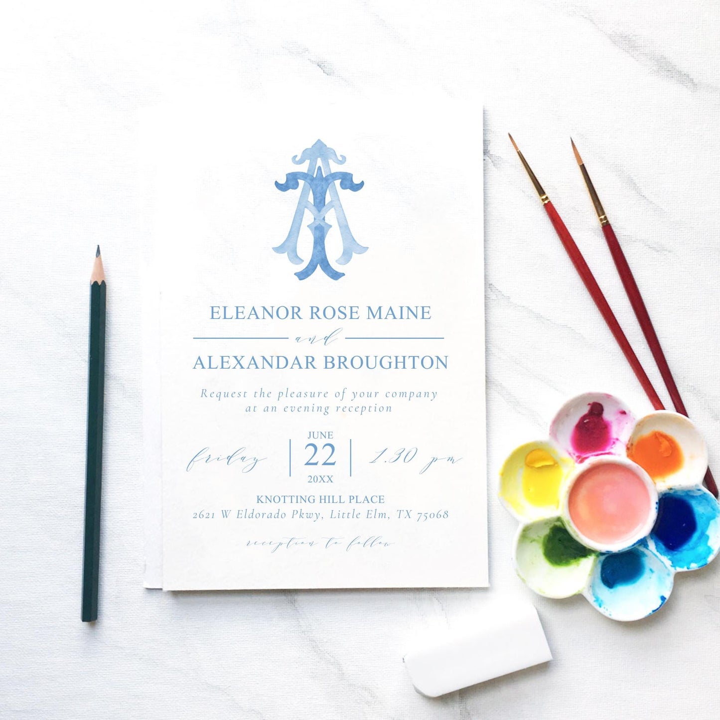 Watercolor Wedding Monogram AT - TA (Digital Download)