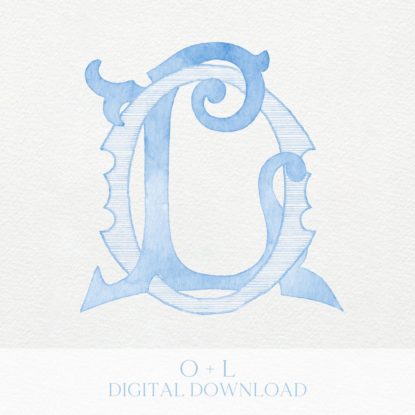 Watercolor Wedding Monogram LO - Classic Initial Design (Digital Download)