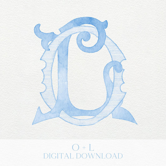 Watercolor Wedding Monogram LO - Classic Initial Design (Digital Download)