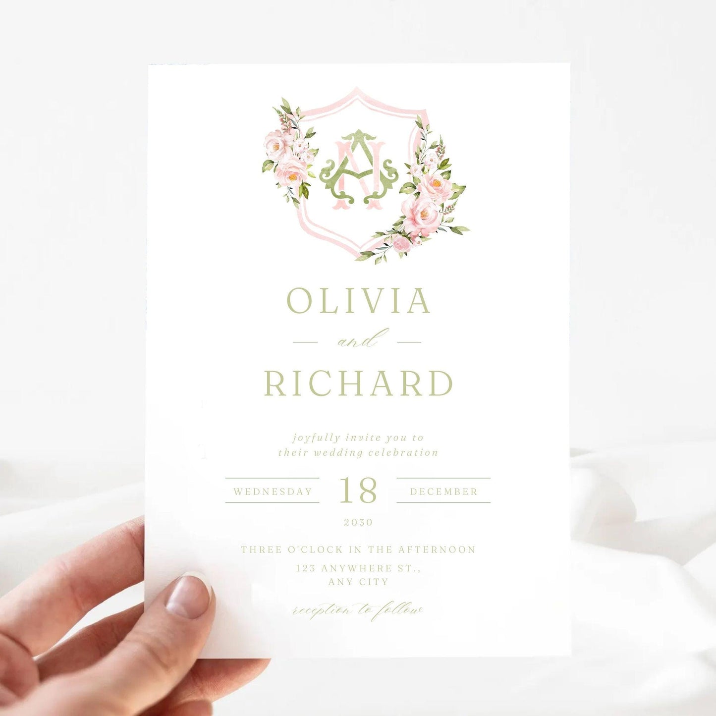 Blush Pink Floral Rustic Greenery Flower Wedding Crest - Monogram Crest - Floral Watercolor Wedding Crest - Romantic Wedding Crest