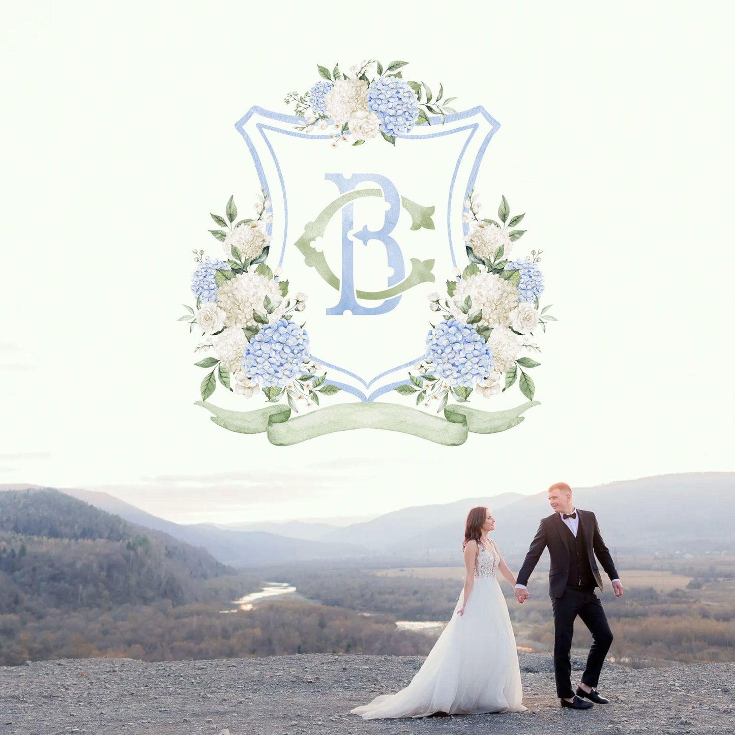 Hydrangea Flower Wedding Crest - Monogram Crest - Hydrangea Floral Luxury Watercolor Wedding Crest - Romantic Wedding Crest- Boho Hydrangea