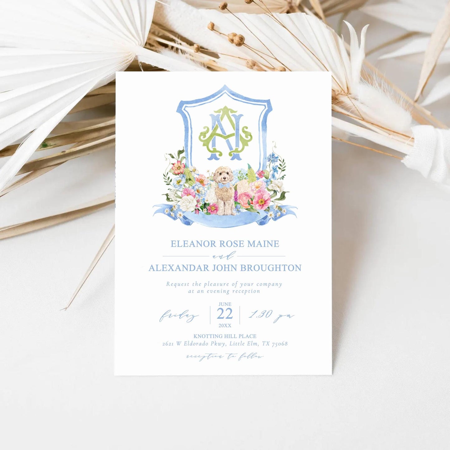 Wildflowers Bright Floral Hydrangea Watercolor Wedding Crest - Monogram Crest - Floral Watercolor Wedding Crest - Romantic Wedding Crest