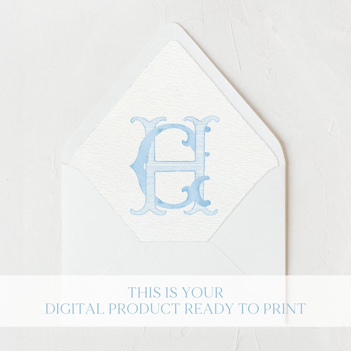 Watercolor Wedding Monogram CH/HC - Classic Interlocking Design (Digital Download)