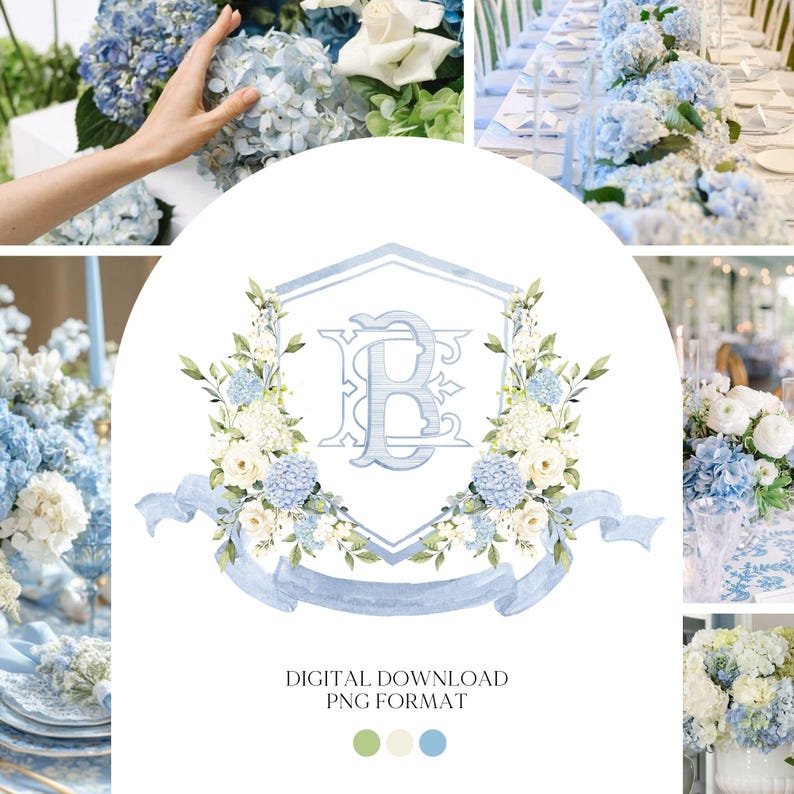 White Roses Hydrangea Flower Wedding Crest