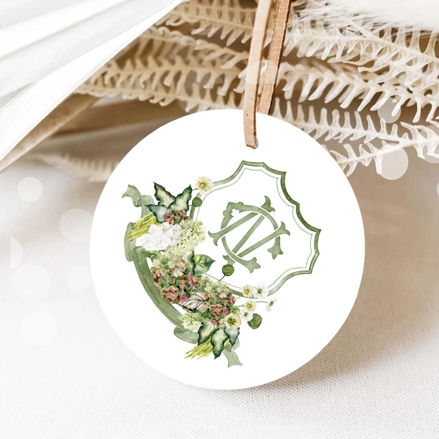 Green Hydrangea Flower Wedding Crest - Monogram Crest - Lush bright Greenery Floral Watercolor Wedding Crest - Australian Wedding Crest