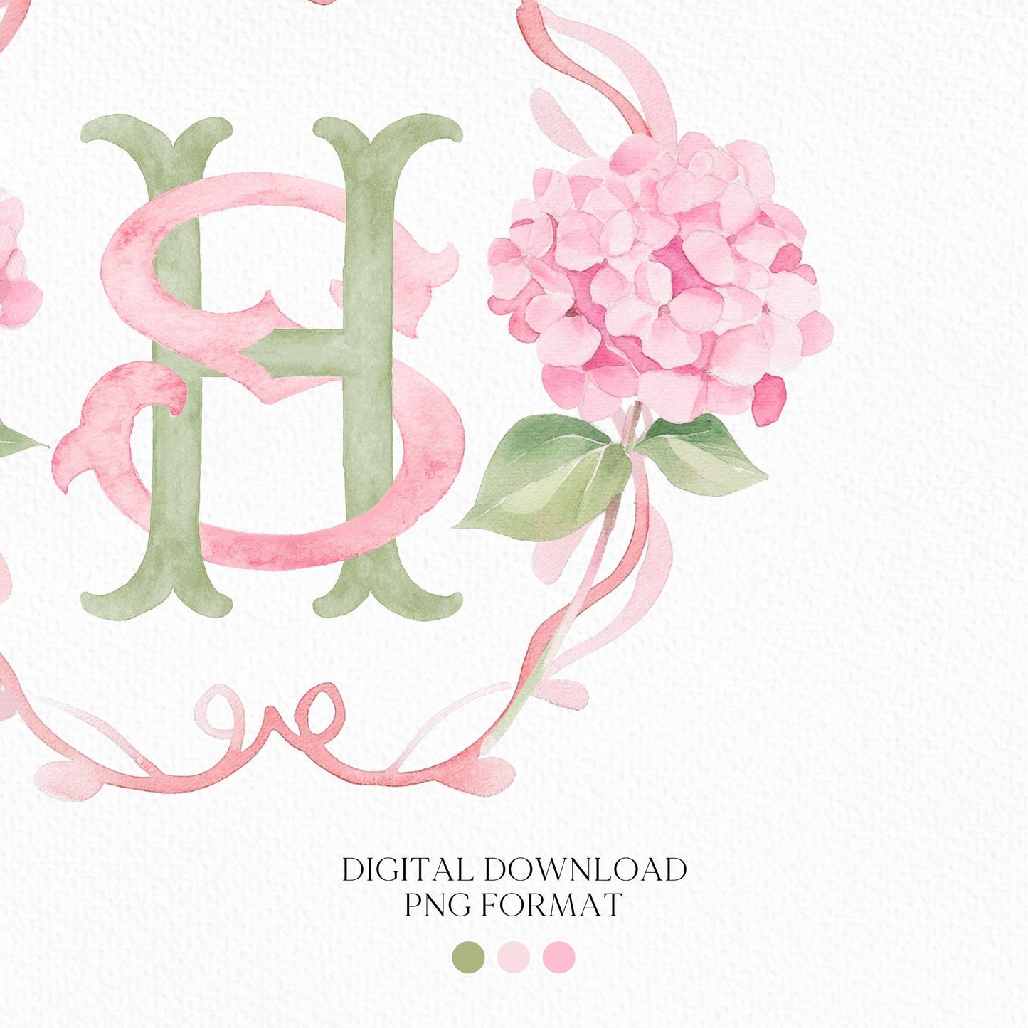 Pink Hydrangea Flower Wedding Crest - Monogram Crest - Hydrangea Floral Luxury Watercolor Wedding Crest - Romantic Wedding Crest
