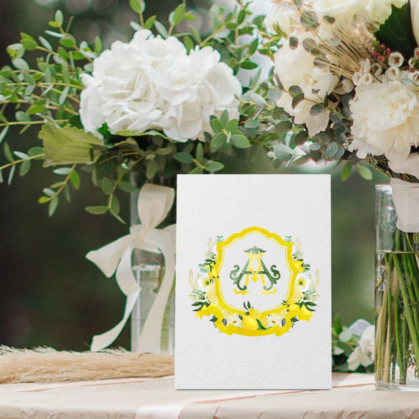 Yellow Floral Lemons Watercolor Wedding Crest - Monogram Crest - Floral Luxury Watercolor Wedding Crest - Romantic Wedding Crest