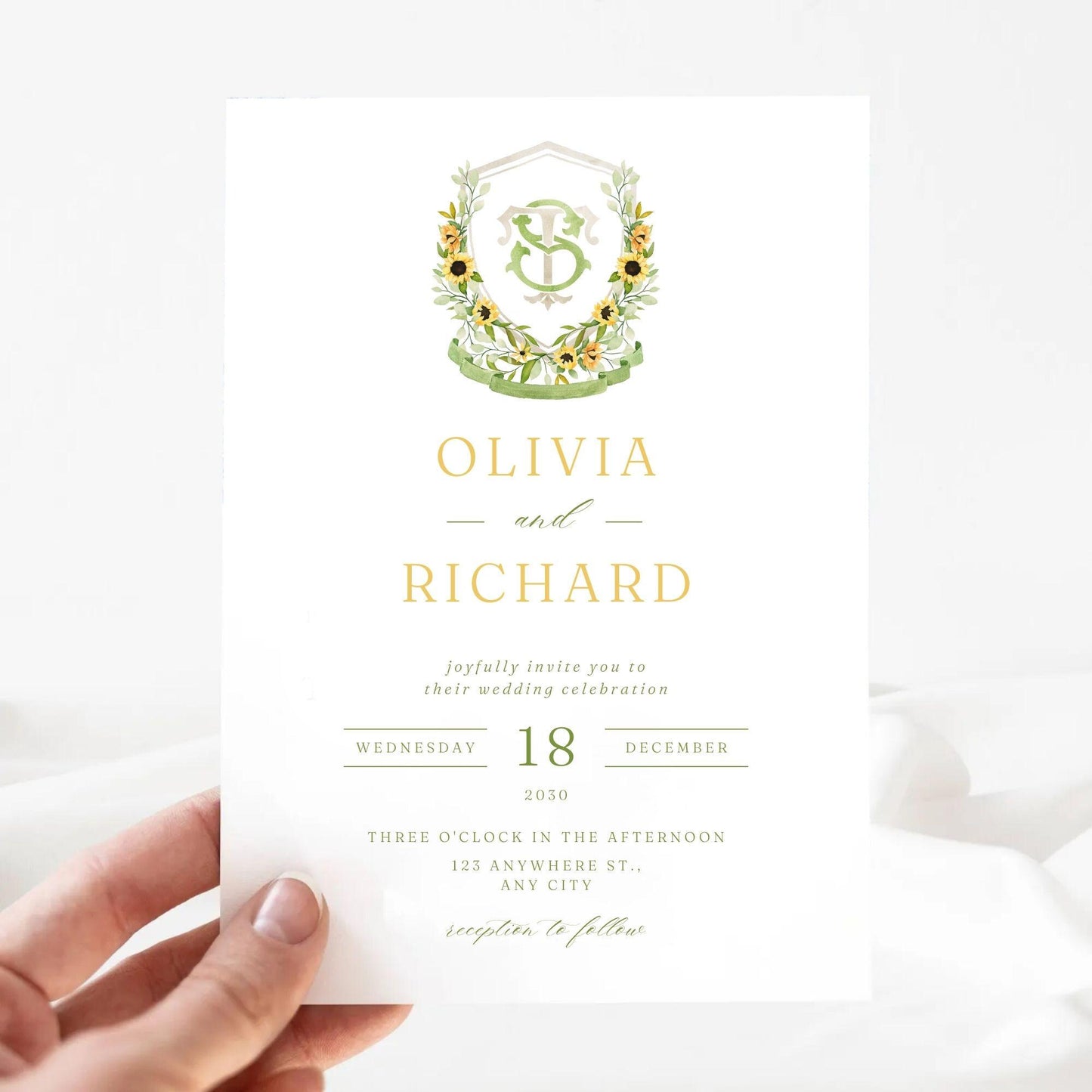 Sunflower Rustic Flower Wedding Crest - Monogram Crest - Sunflower Floral Luxury Watercolor Wedding Crest - Romantic Wedding Crest
