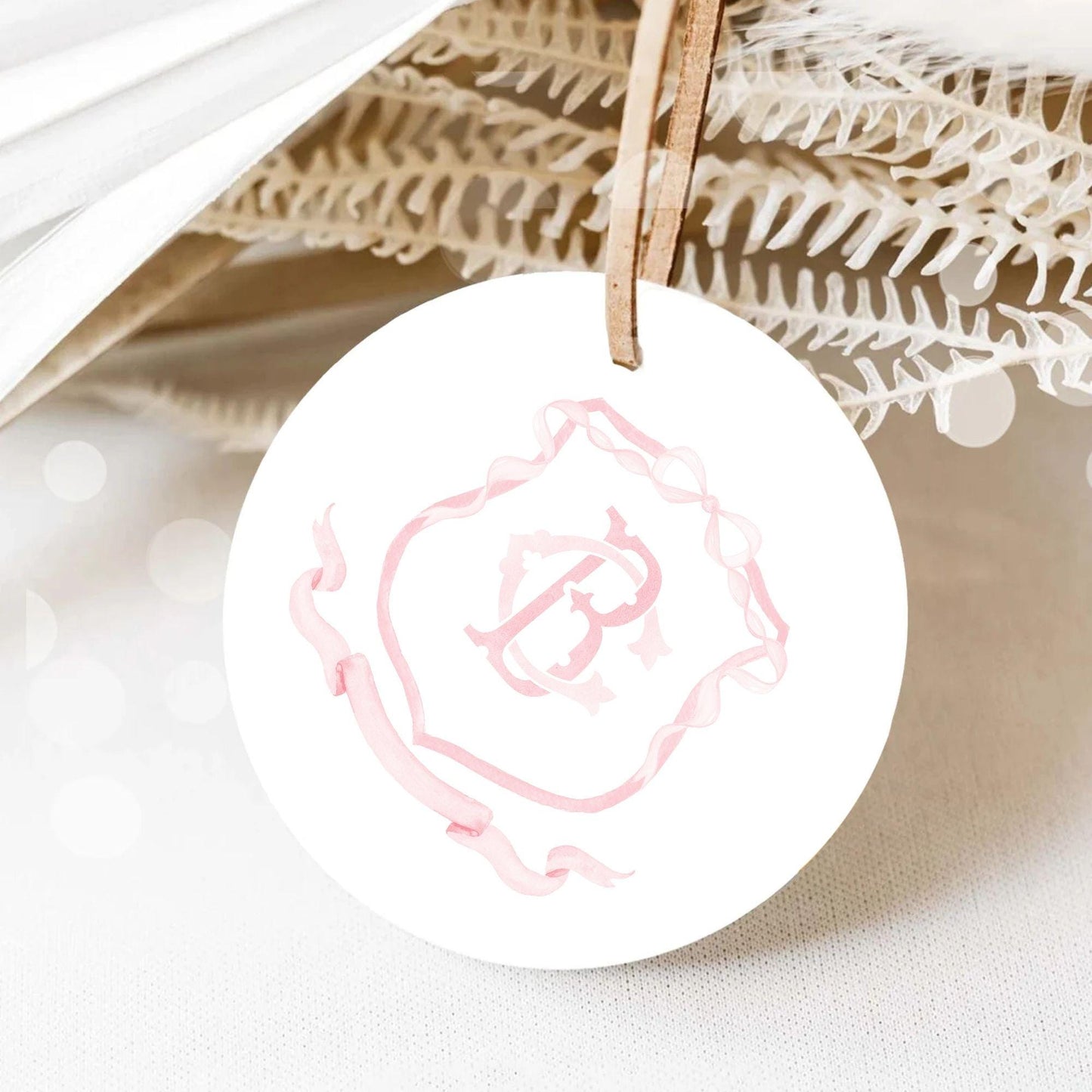 Pink Coquette Ribbon Bow Crest Wedding Crest - Monogram Crest - Pink Ribbon Bow Watercolor Wedding Crest Romantic Wedding Crest