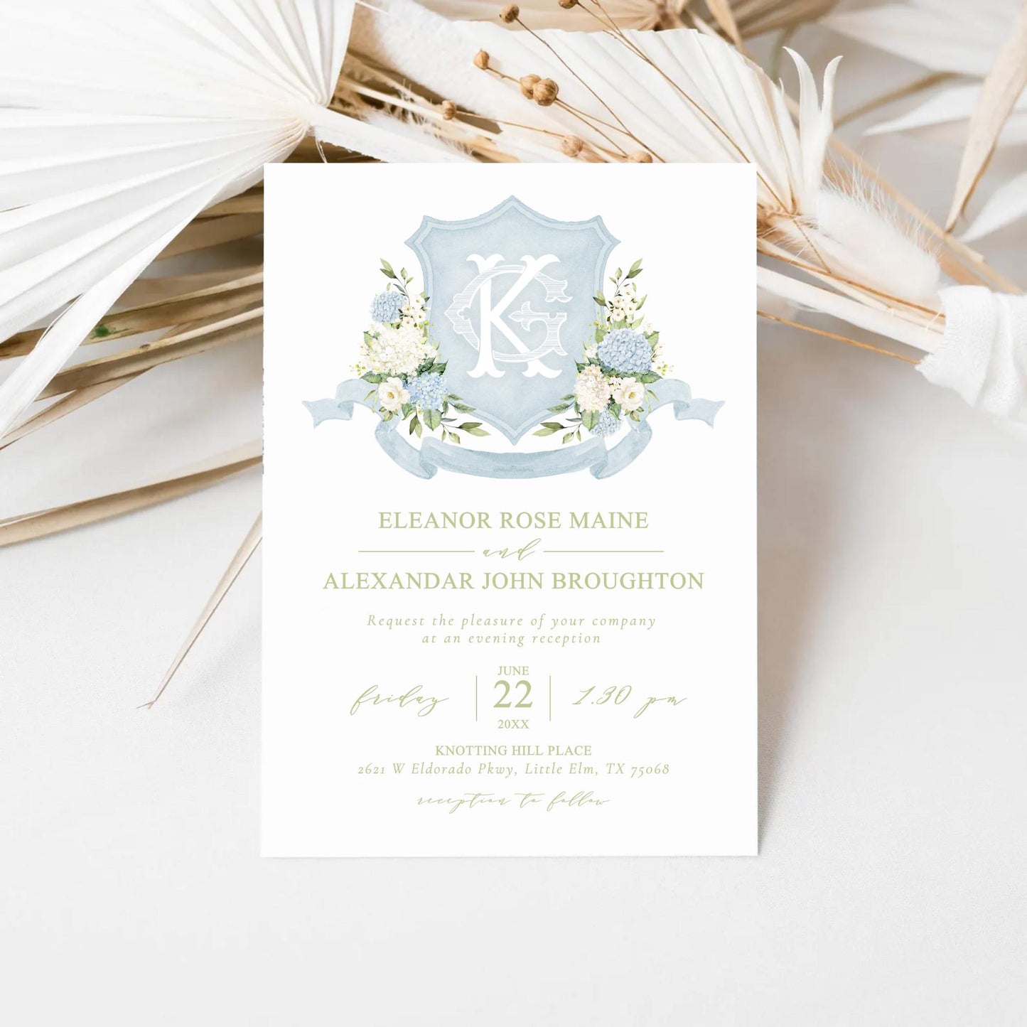 Hydrangea Flower Wedding Crest - Monogram Crest - Hydrangea Floral Luxury Watercolor Wedding Crest - Romantic Wedding Crest- Boho Hydrangea