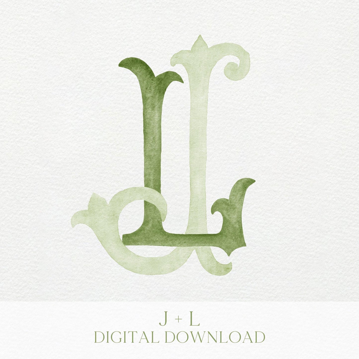 Watercolor Wedding Monogram JL – Classic Initial Crest (Digital Download)