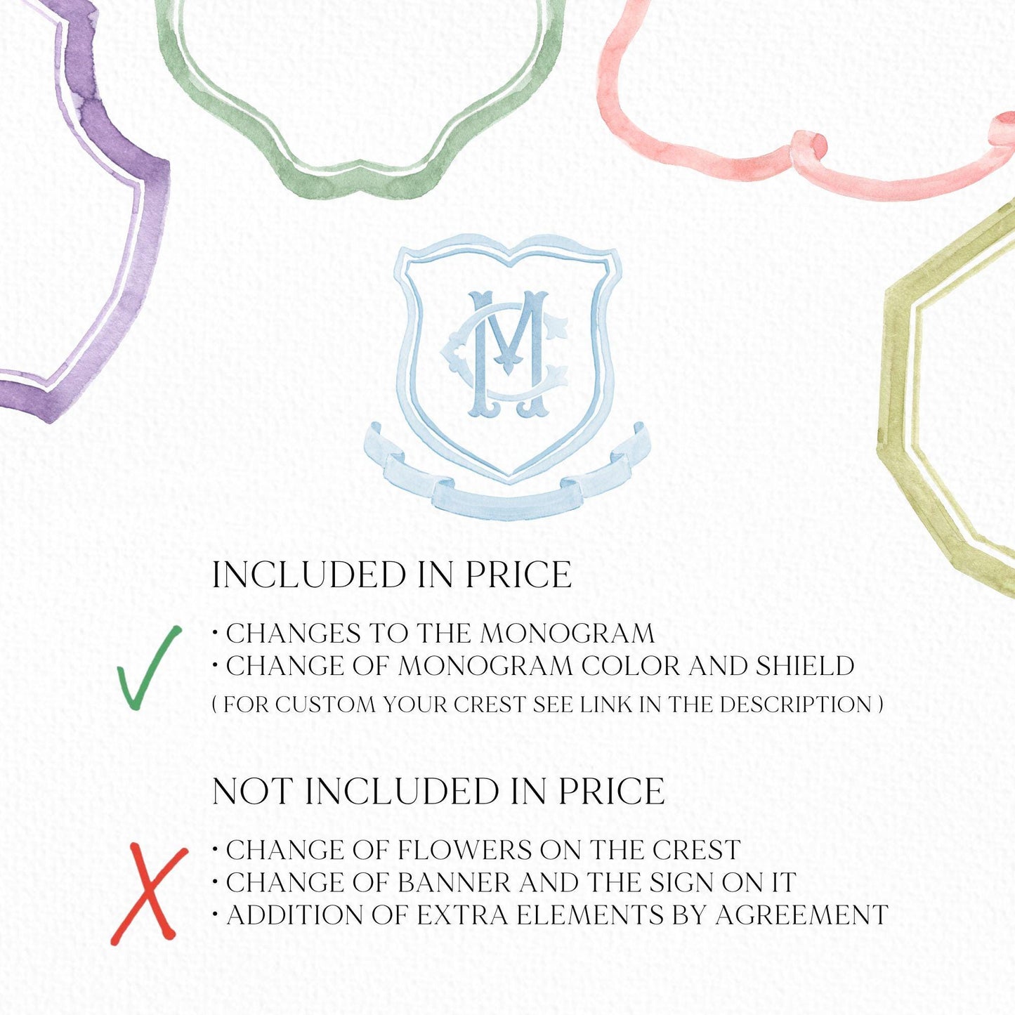 Blue Modern Classic Wedding Crest - Monogram Crest - Watercolor Wedding Crest - Romantic Wedding Crest - Custom Monogram Initial Letters