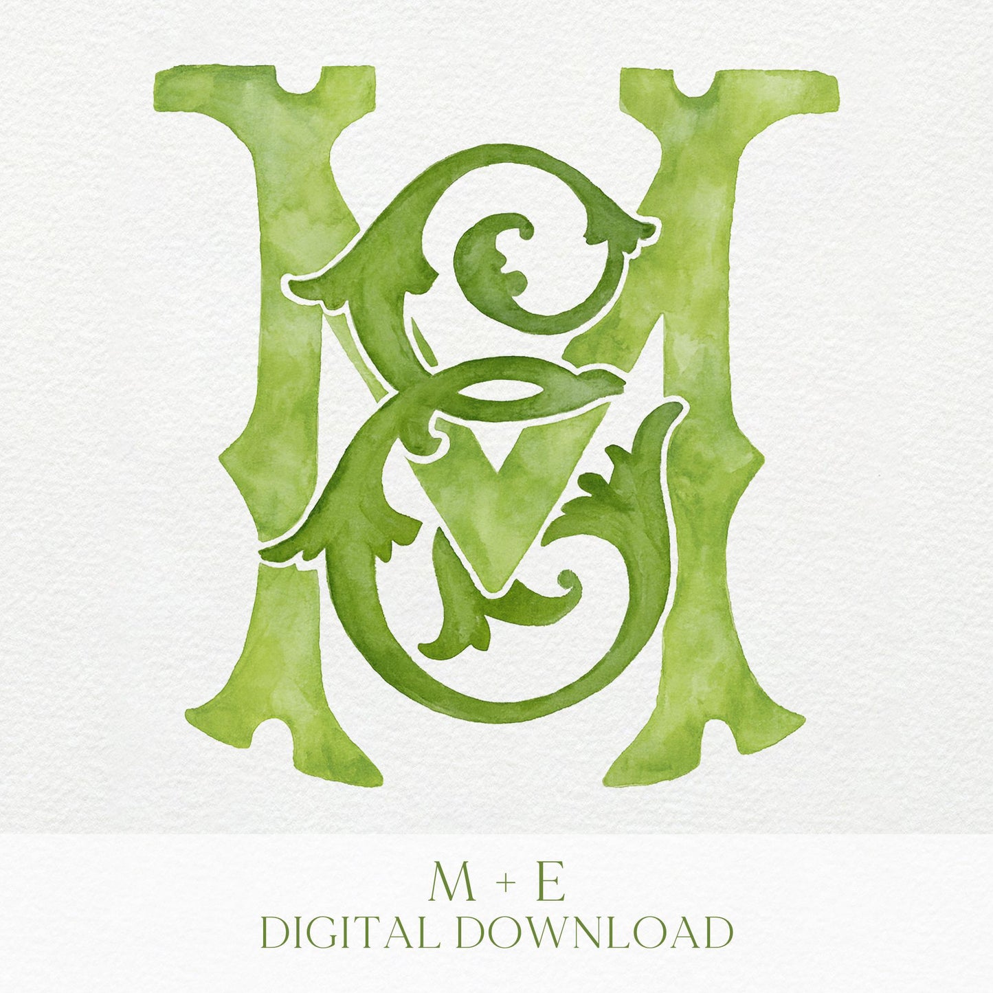 Watercolor Wedding Monogram – ME/EM Initial Crest (Digital Download)