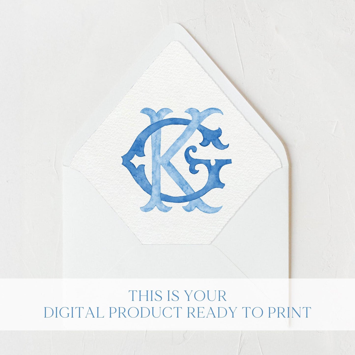 Watercolor Wedding Monogram GK - Classic Initial Crest (Digital Download)