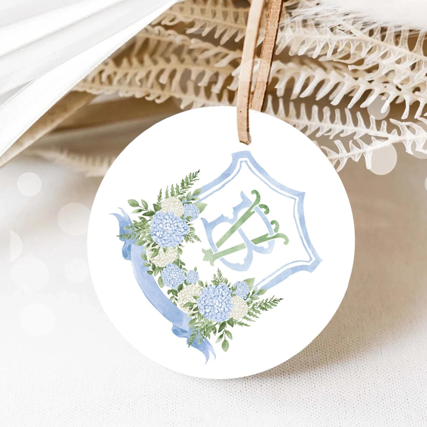 White Blue Hydrangea Flower Wedding Crest - Monogram Crest - Hydrangea Floral Luxury Watercolor Wedding Crest - Romantic Wedding Crest