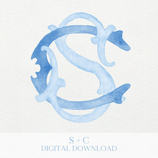 Watercolor Wedding Monogram CS - Classic Letter (Digital Download)
