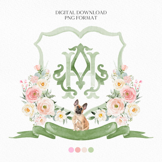 Wildflowers Bright Floral Colorful Watercolor Wedding Crest - Monogram Crest - Floral Watercolor Wedding Crest - Romantic Wedding Crest