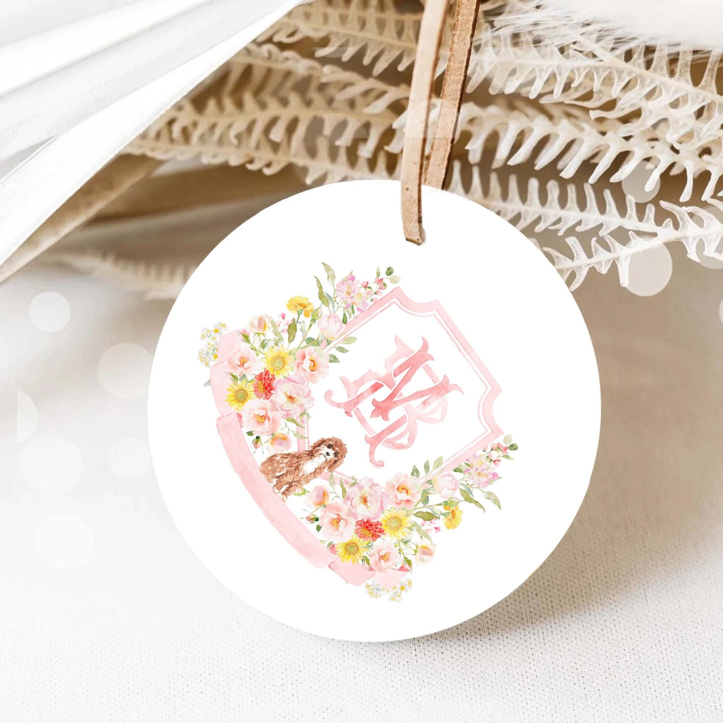 Coquette Flowers Blush Bright Colorful Watercolor Wedding Crest - Monogram Crest - Pastel Roses Floral Sunflower Watercolor Wedding Crest -