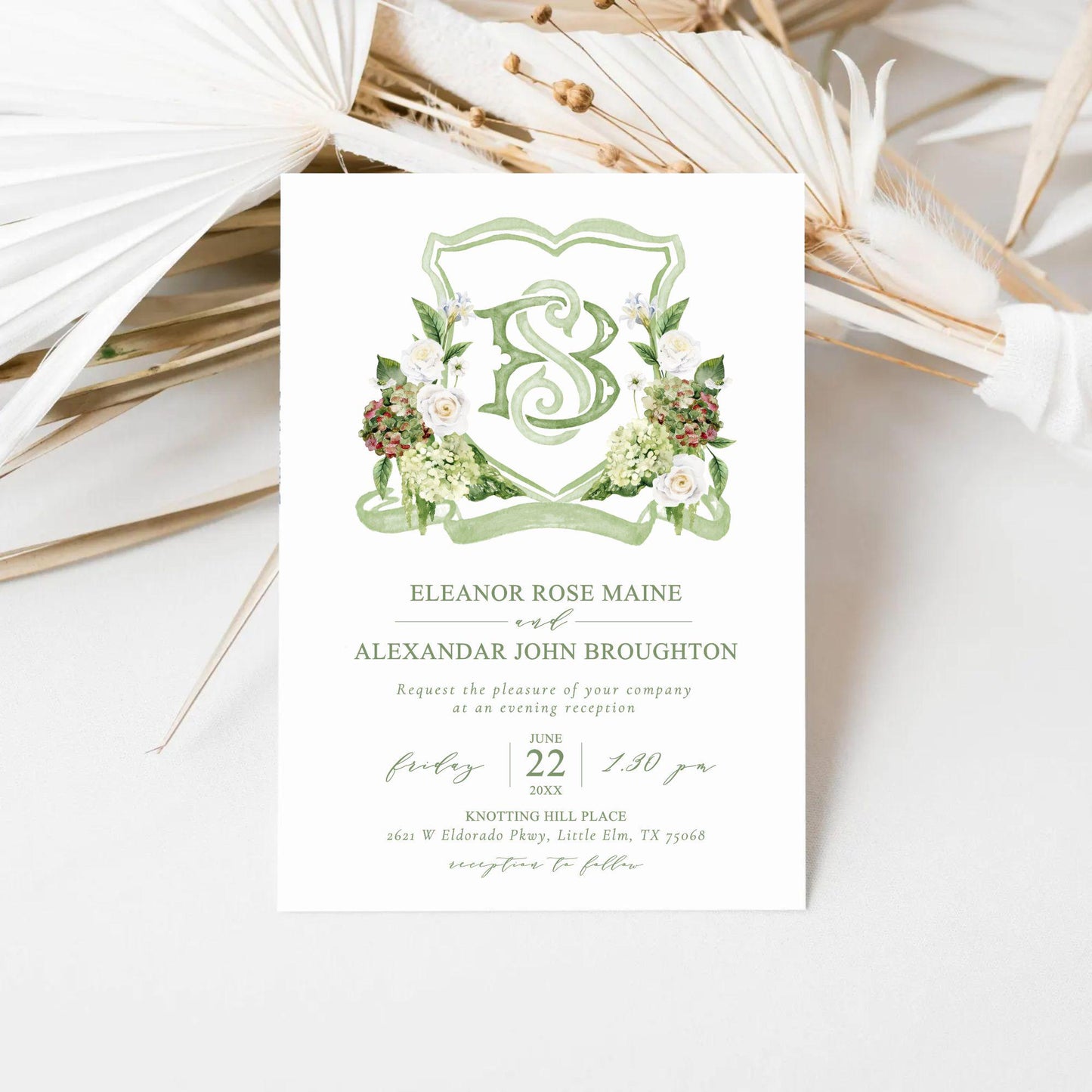 Green Hydrangea Flower Wedding Crest - Monogram Crest - Lush bright Greenery Floral Watercolor Wedding Crest - Australian Wedding Crest