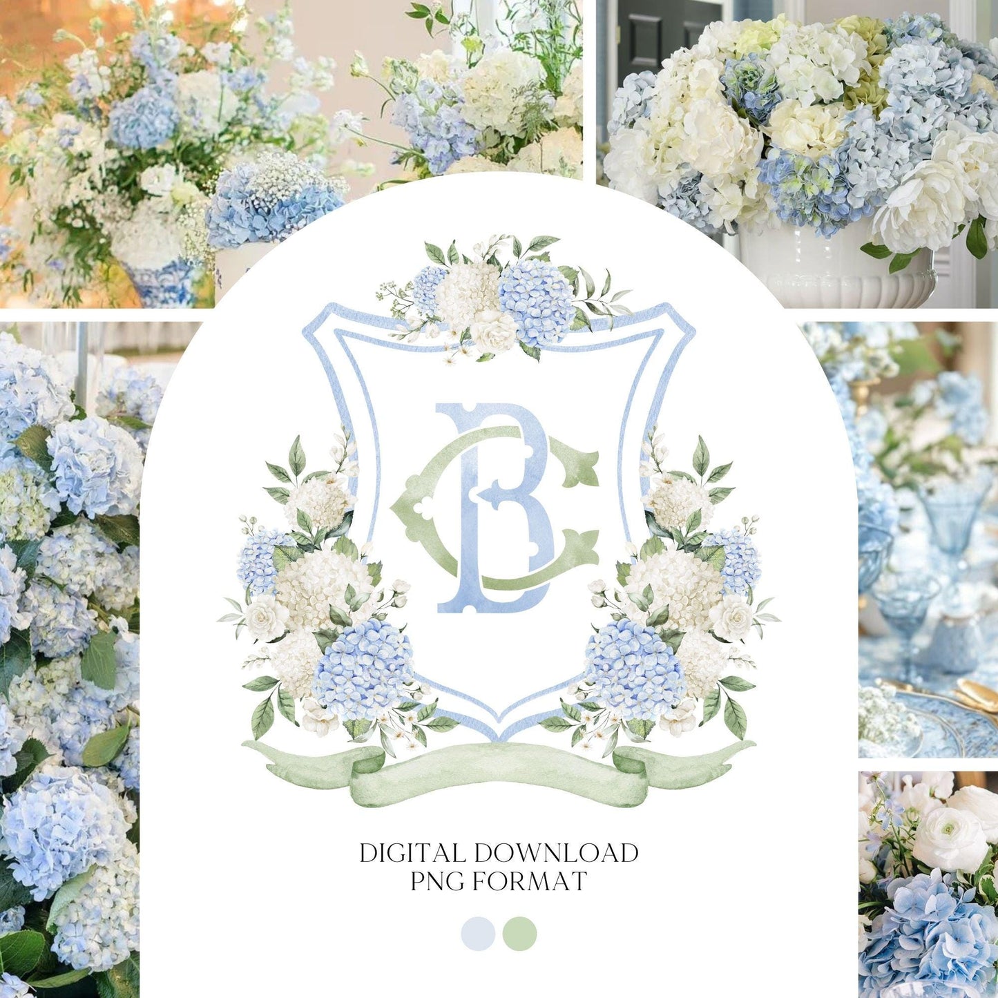 Hydrangea Flower Wedding Crest - Monogram Crest - Hydrangea Floral Luxury Watercolor Wedding Crest - Romantic Wedding Crest- Boho Hydrangea