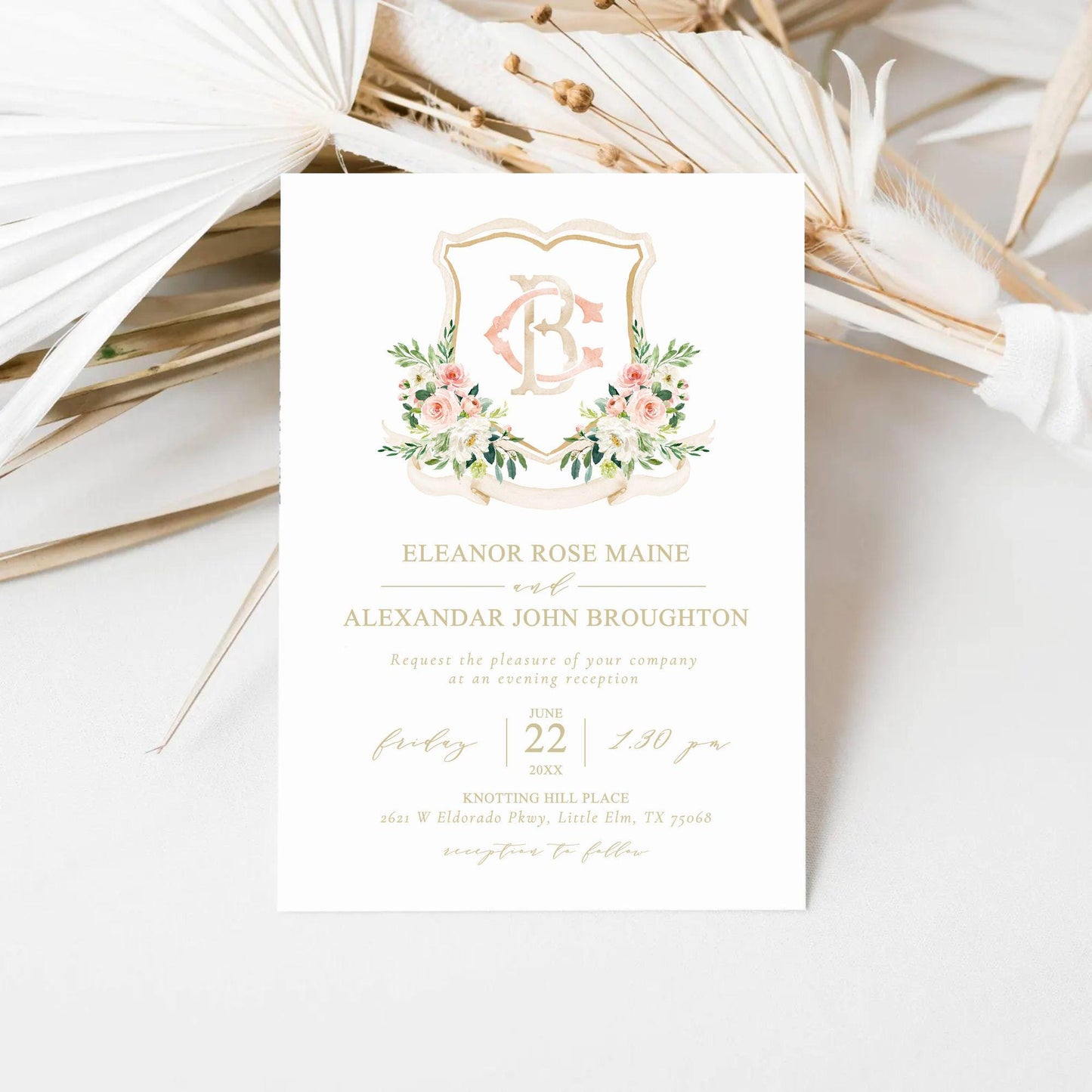 Blush Pink Floral Rustic Greenery Flower Wedding Crest - Monogram Crest - Floral Watercolor Wedding Crest - Romantic Wedding Crest