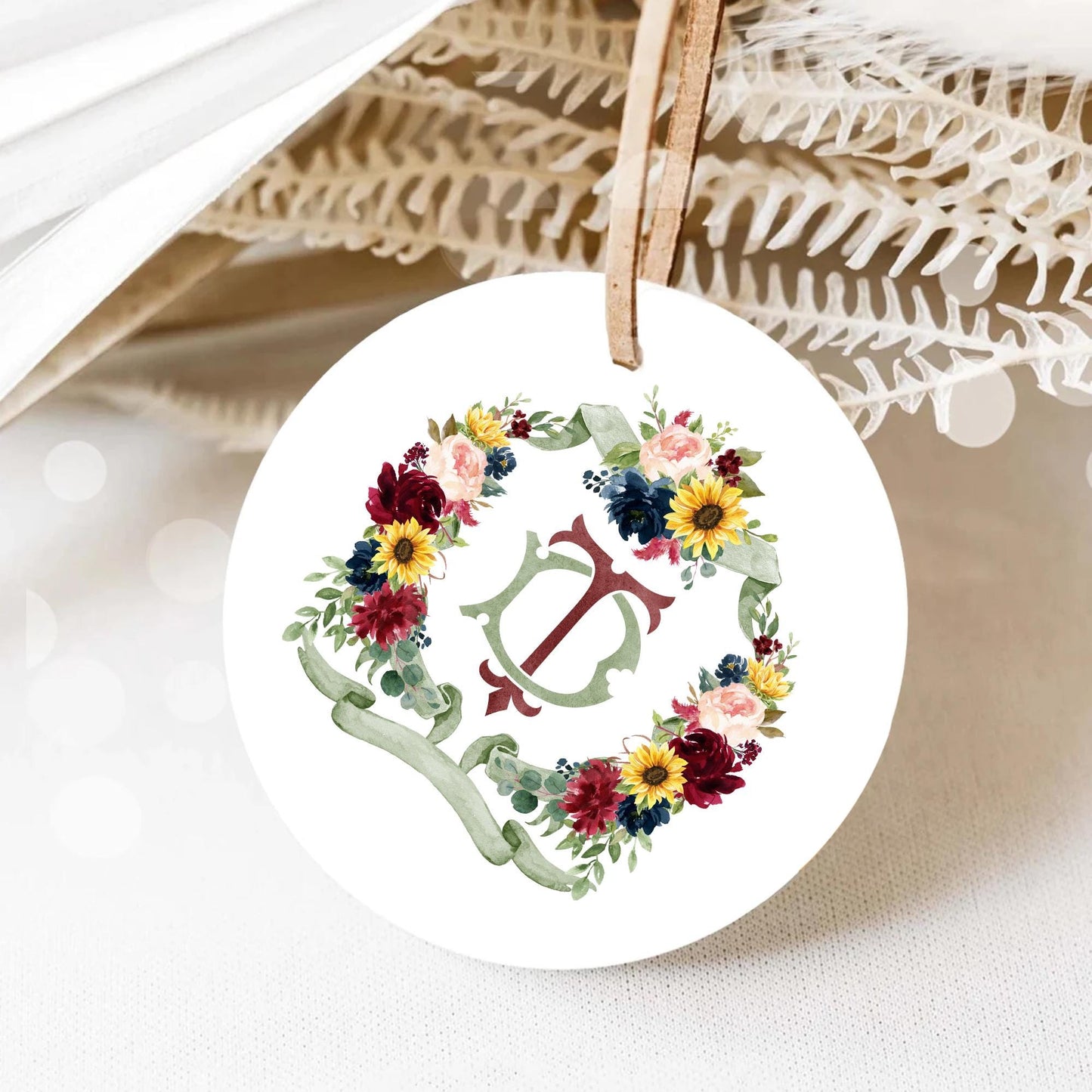 Sunflower Burgundy Red Blush Peony Rose Flower Wedding Crest - Monogram Crest - Floral Watercolor Wedding Crest - Romantic Wedding Crest