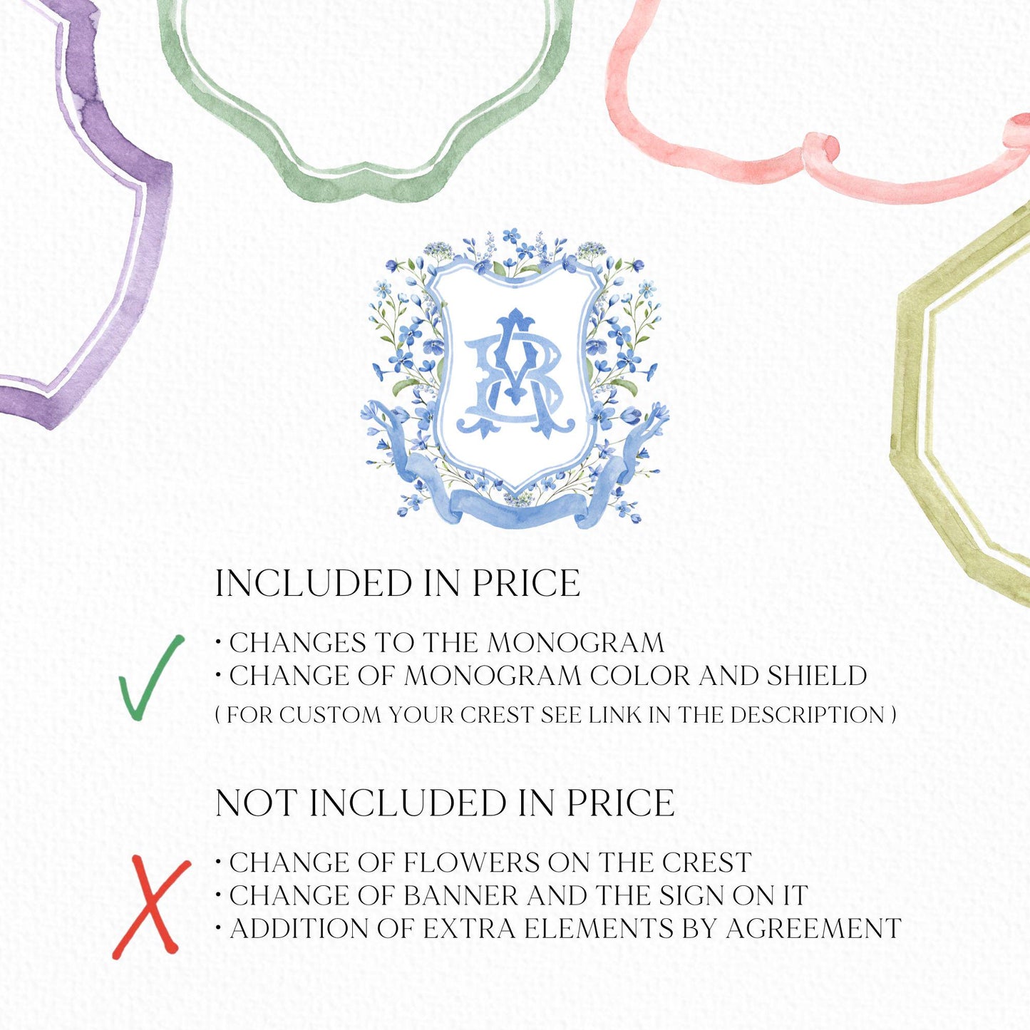 Blue WildFlower Wedding Crest - Monogram Crest - WildFlower Floral Luxury Watercolor Wedding Crest - Romantic Wedding Crest- Boho WildFlower