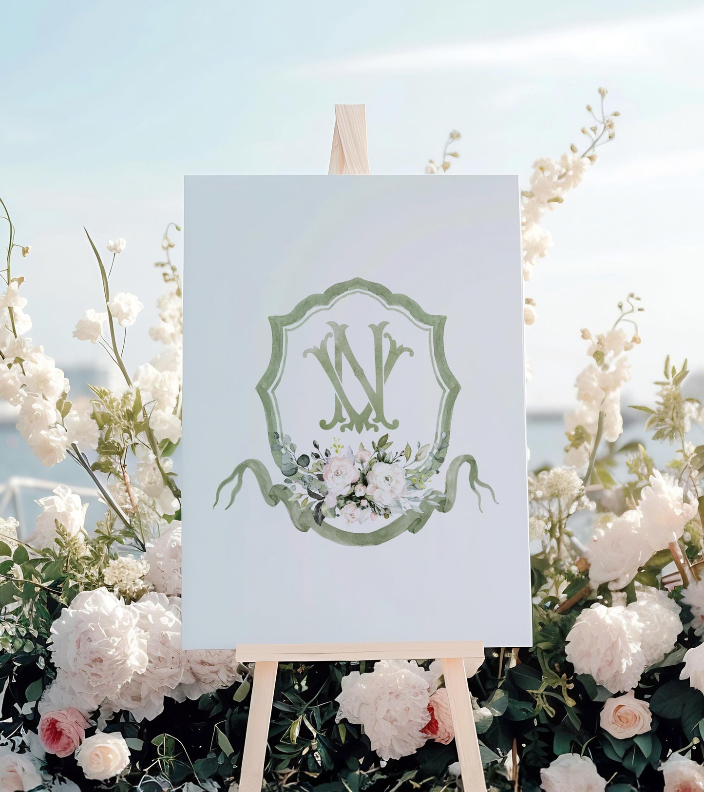 IVORY Rose Greenery Floral Flower Wedding Crest - Monogram Crest - IVORY Rose Luxury Watercolor Wedding Crest - Romantic Wedding Crest