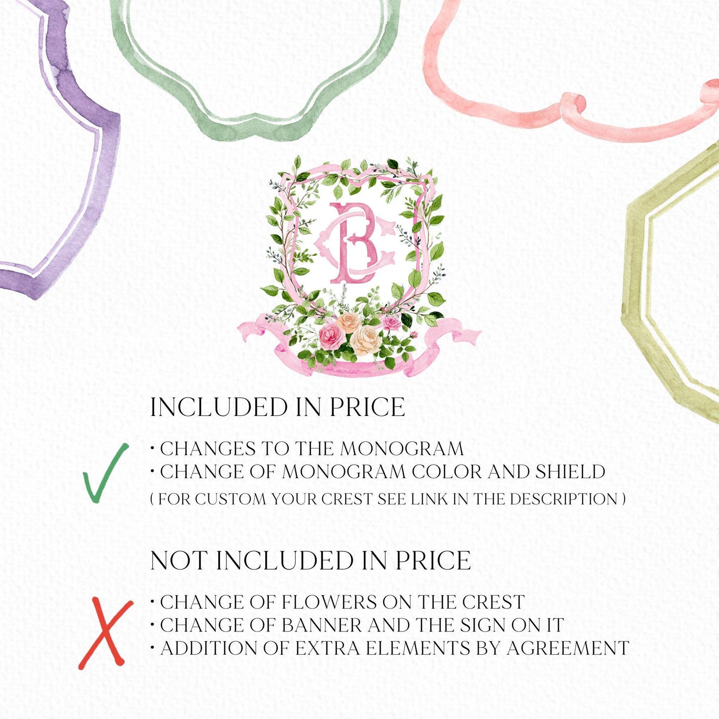 Blush Roses Soft Petals Flower Wedding Crest - Monogram Crest - Watercolor Rose Floral Watercolor Wedding Crest - Romantic Wedding Crest