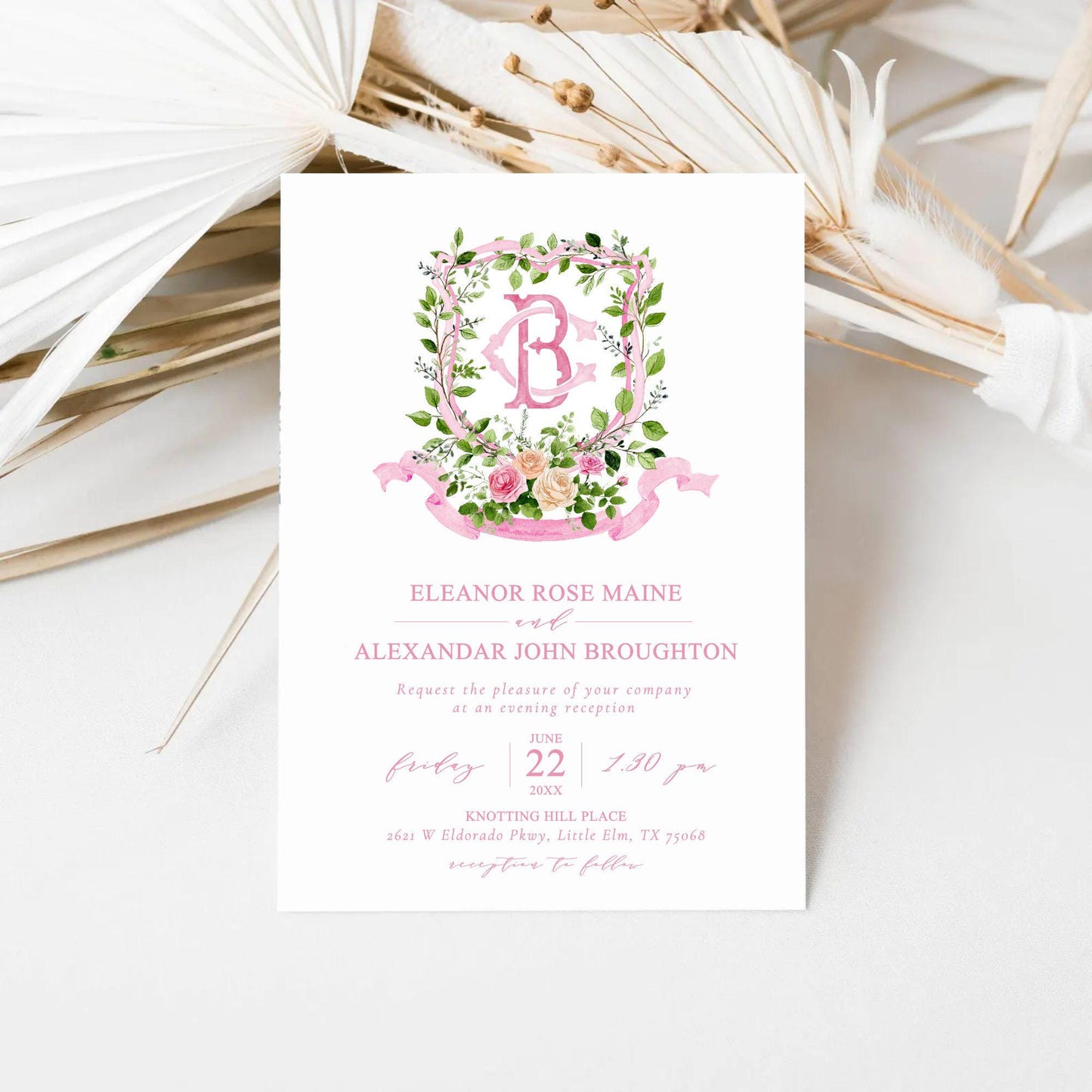 Blush Roses Soft Petals Flower Wedding Crest - Monogram Crest - Watercolor Rose Floral Watercolor Wedding Crest - Romantic Wedding Crest