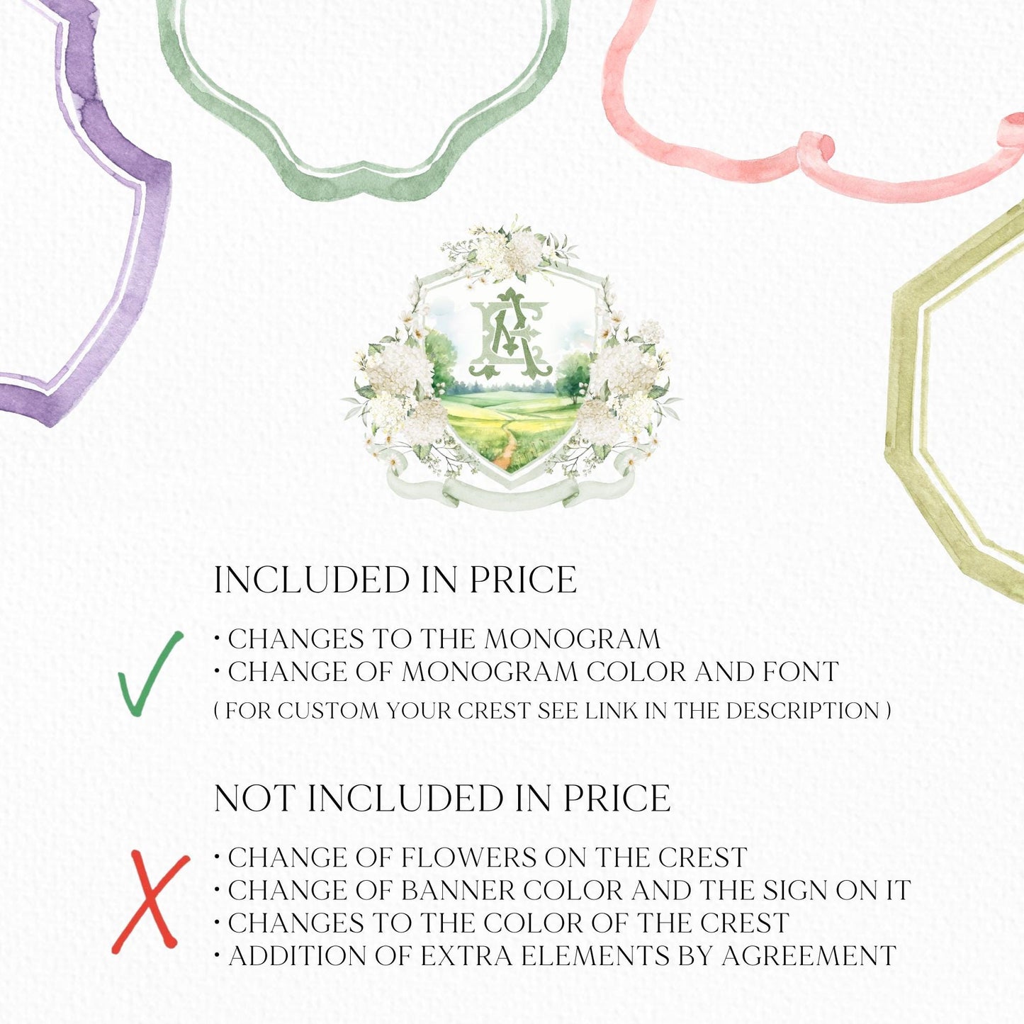 White Cream Hydrangea Flower Wedding Crest - Monogram Crest - Hydrangea Floral Luxury Watercolor Wedding Crest - Romantic Wedding Crest