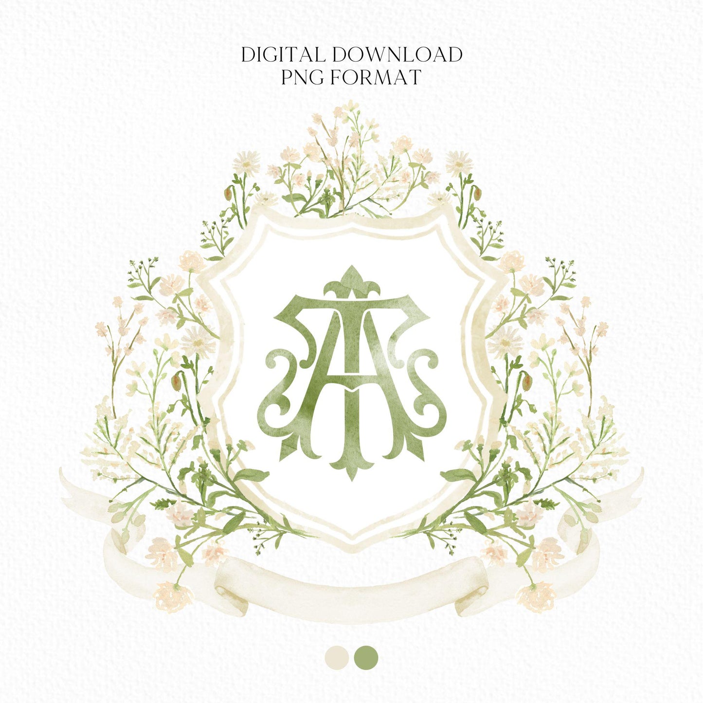 White WildFlower Wedding Crest - Monogram Crest - WildFlower Floral Luxury Watercolor Wedding Crest - Romantic Wedding Crest