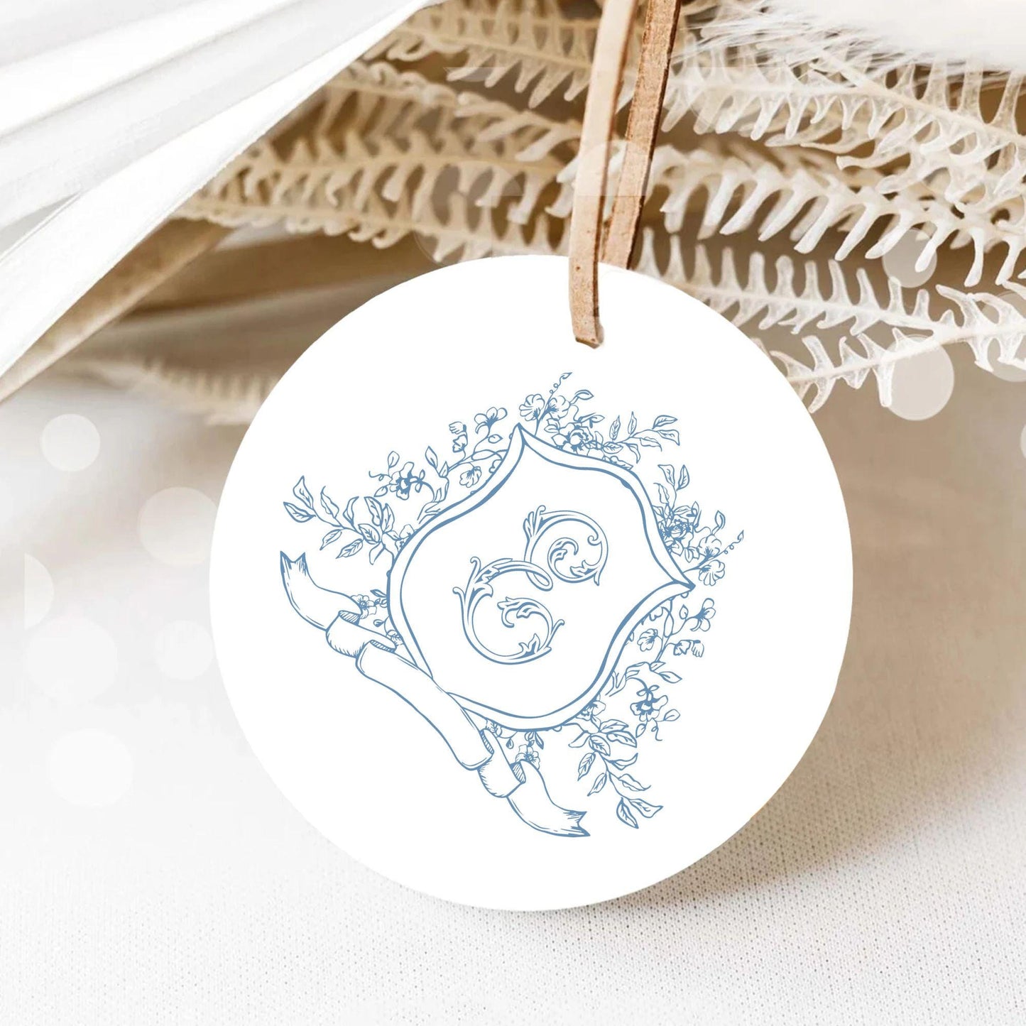 Vintage Blue Botanicals Flower Crest - Monogram Crest - Botanicals Floral Luxury Line art Wedding Crest - Romantic Wedding Crest